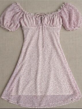 Cotton Candy Light Pink Floral Puff-Sleeve A-line Dress